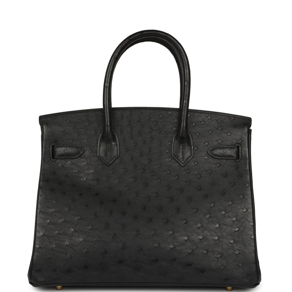 Pre-owned Hermes Birkin 30 Black Ostrich Gold Hardware
