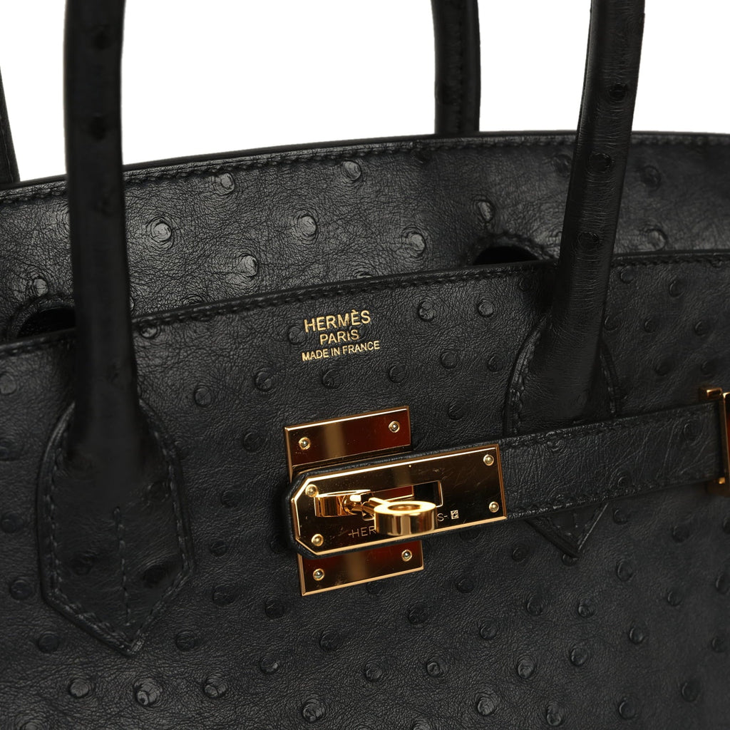 Pre-owned Hermes Birkin 30 Black Ostrich Gold Hardware