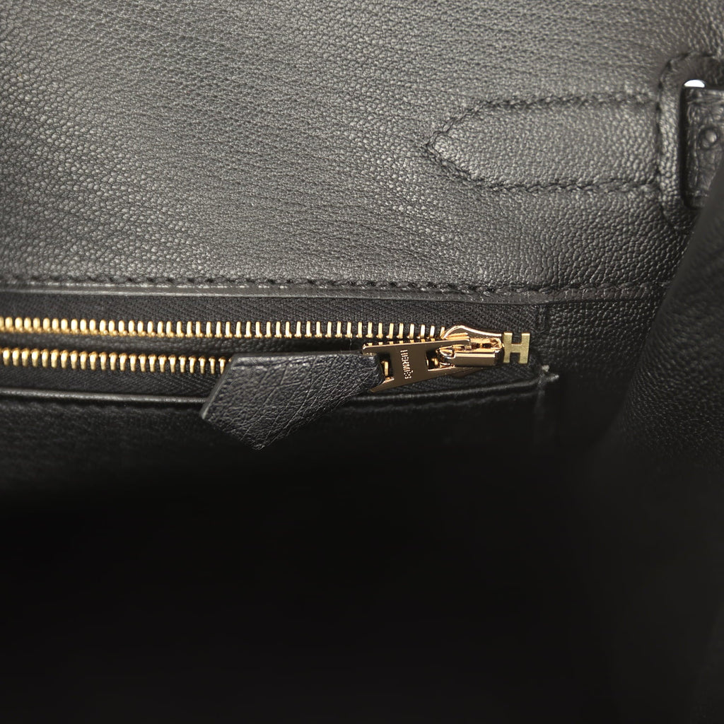 Pre-owned Hermes Birkin 30 Black Ostrich Gold Hardware
