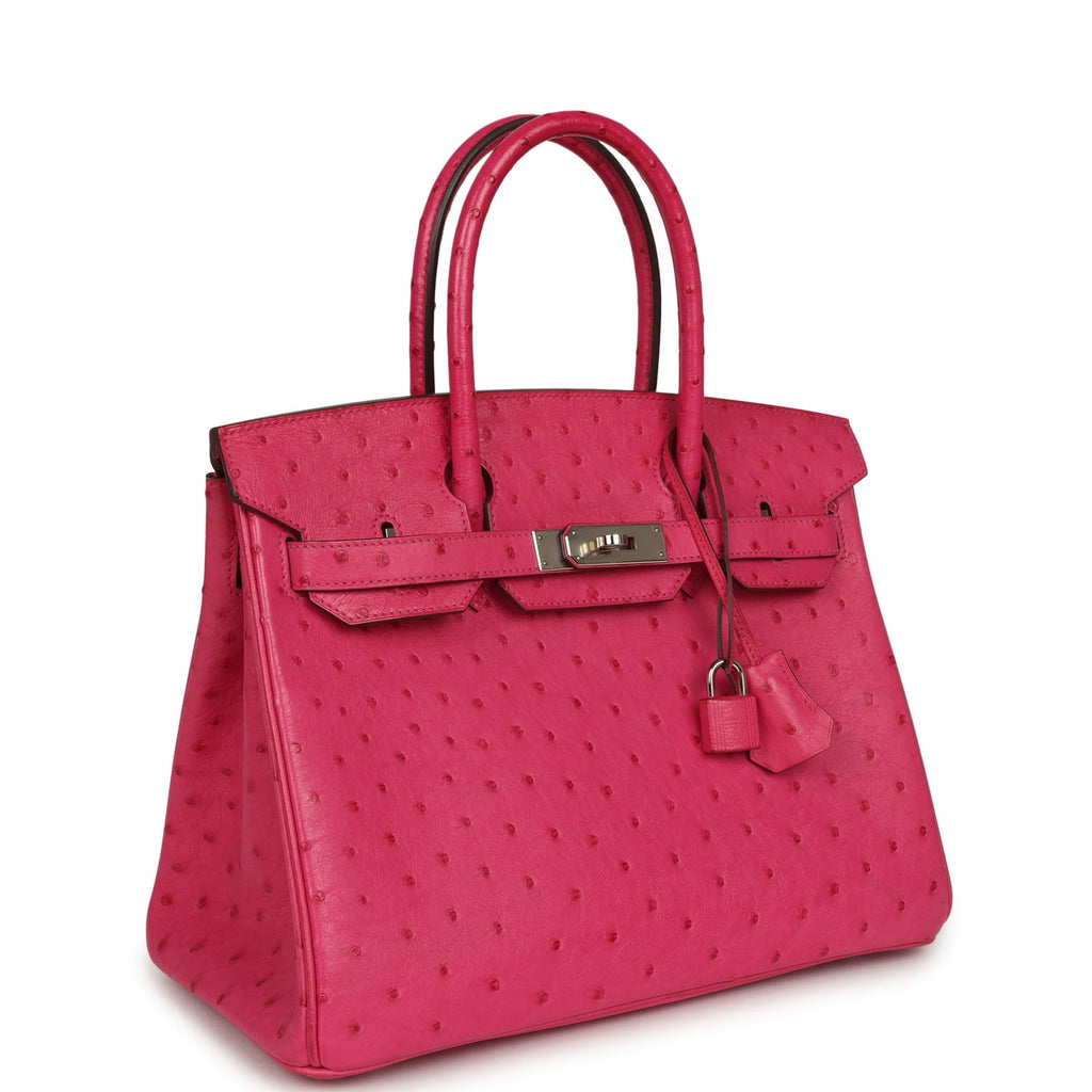 Pre-owned Hermes Birkin 30 Rose Tyrien Ostrich Palladium Hardware