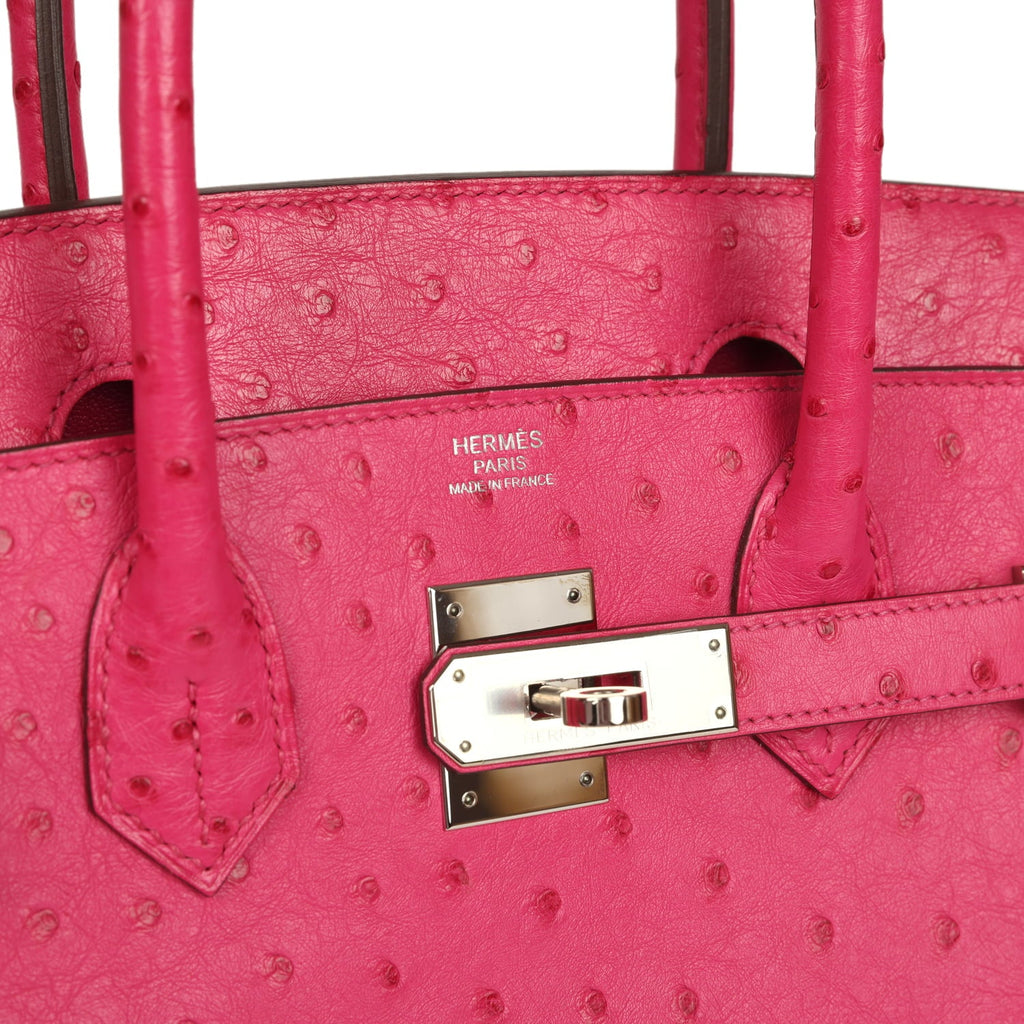 Pre-owned Hermes Birkin 30 Rose Tyrien Ostrich Palladium Hardware