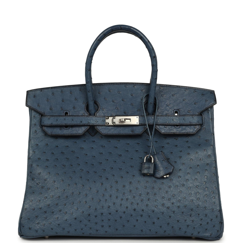 Vintage Hermes Birkin 35 Bleu Roi Ostrich Palladium Hardware