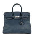 Vintage Hermes Birkin 35 Bleu Roi Ostrich Palladium Hardware