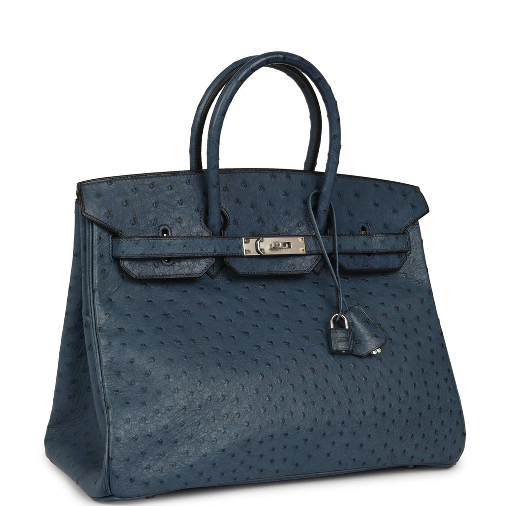 Vintage Hermes Birkin 35 Bleu Roi Ostrich Palladium Hardware