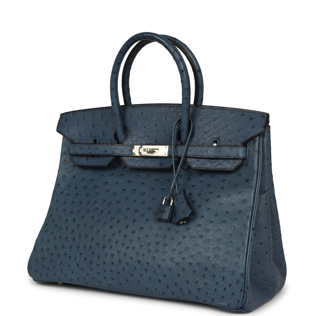 Vintage Hermes Birkin 35 Bleu Roi Ostrich Palladium Hardware