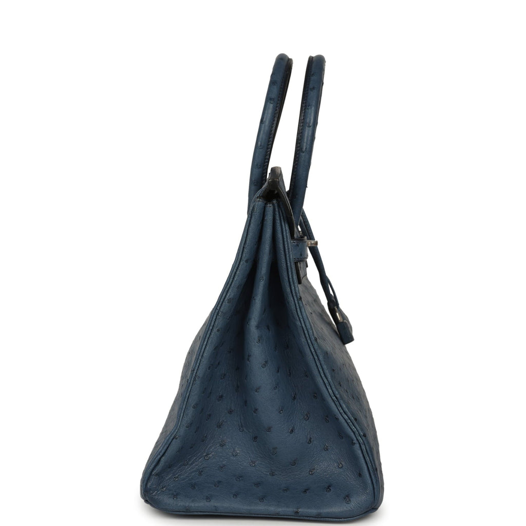 Vintage Hermes Birkin 35 Bleu Roi Ostrich Palladium Hardware