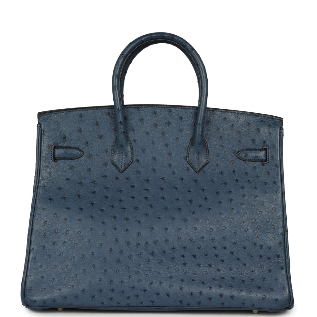 Vintage Hermes Birkin 35 Bleu Roi Ostrich Palladium Hardware