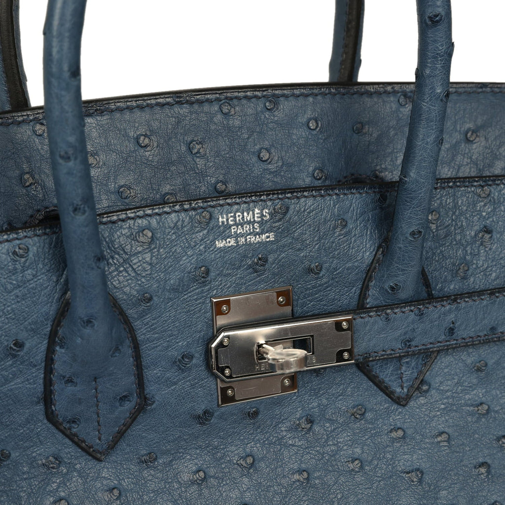 Vintage Hermes Birkin 35 Bleu Roi Ostrich Palladium Hardware