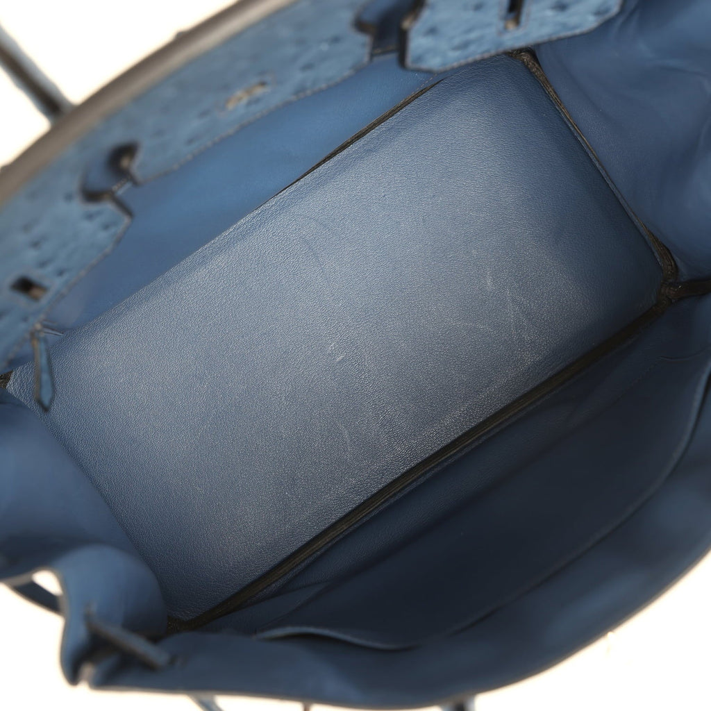 Vintage Hermes Birkin 35 Bleu Roi Ostrich Palladium Hardware