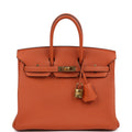 New Hermes Birkin 25 Orange Togo Gold Hardware
