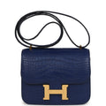 Hermes Constance 18 Bleu Saphir Matte Alligator Gold Hardware