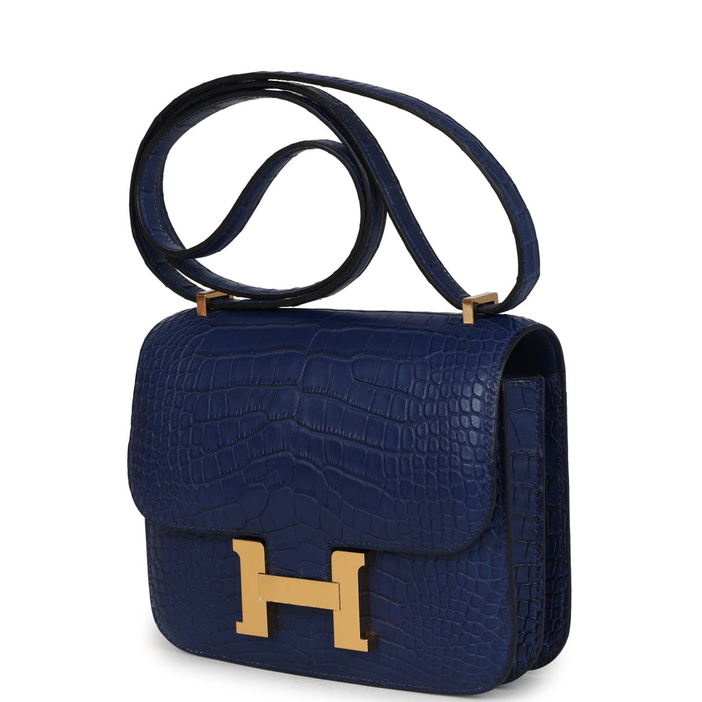 Hermes Constance 18 Bleu Saphir Matte Alligator Gold Hardware