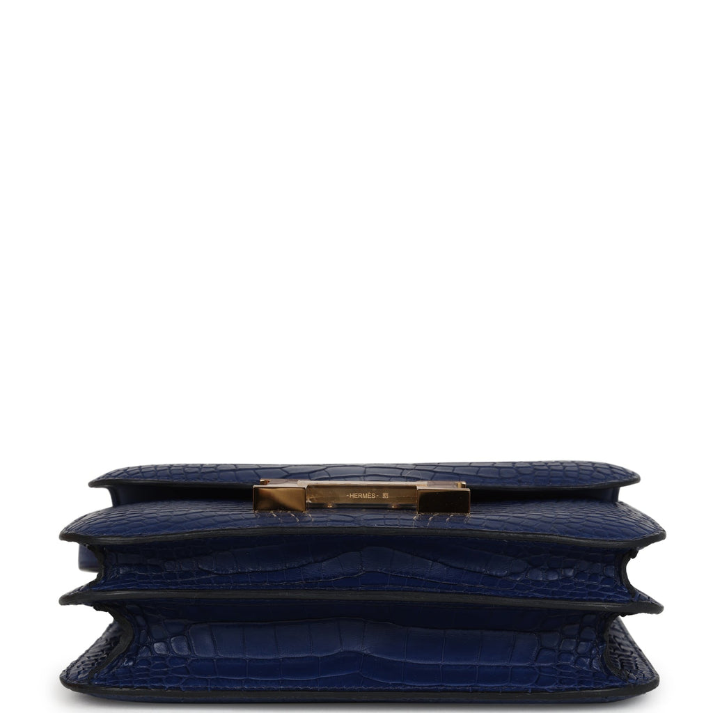 Hermes Constance 18 Bleu Saphir Matte Alligator Gold Hardware