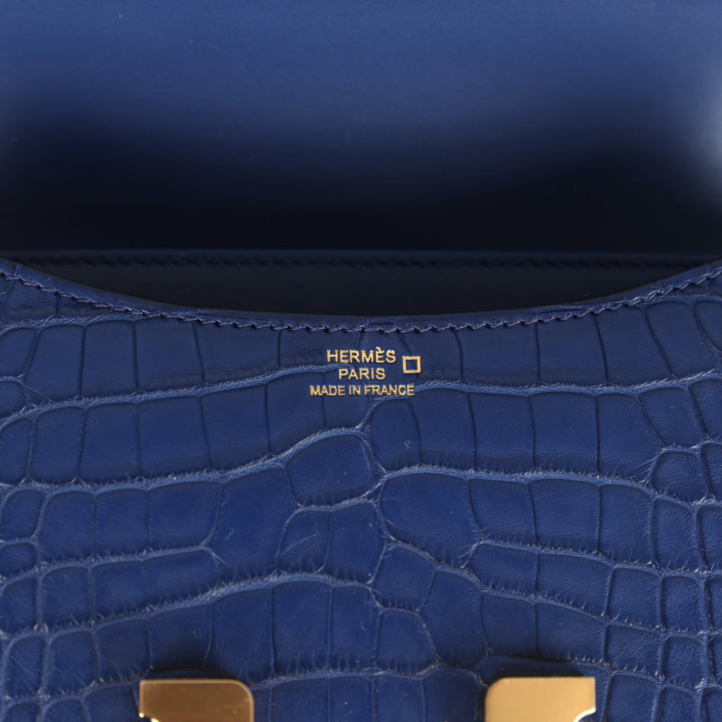 Hermes Constance 18 Bleu Saphir Matte Alligator Gold Hardware