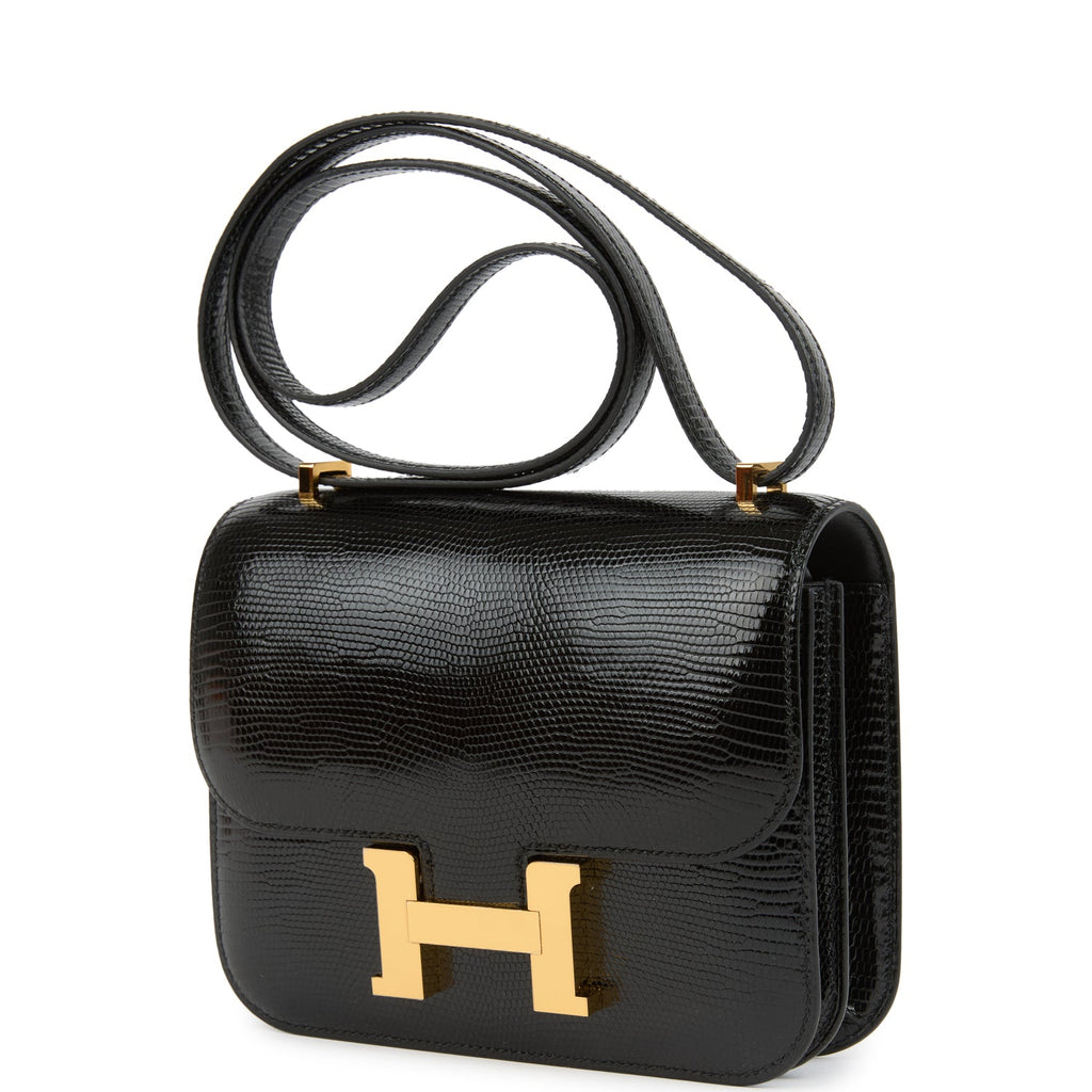 Hermes Constance 18 Black Varanus Salvator Lizard Gold Hardware