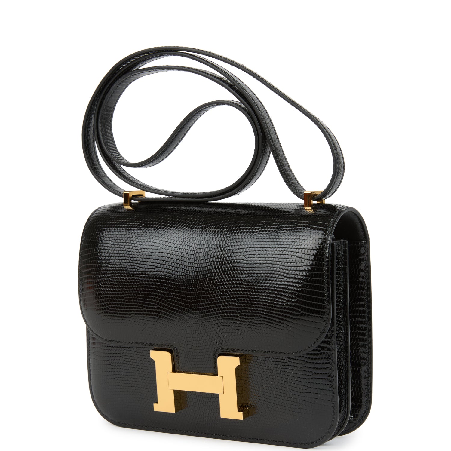 Hermes Constance 18 Black Varanus Salvator Lizard Gold Hardware