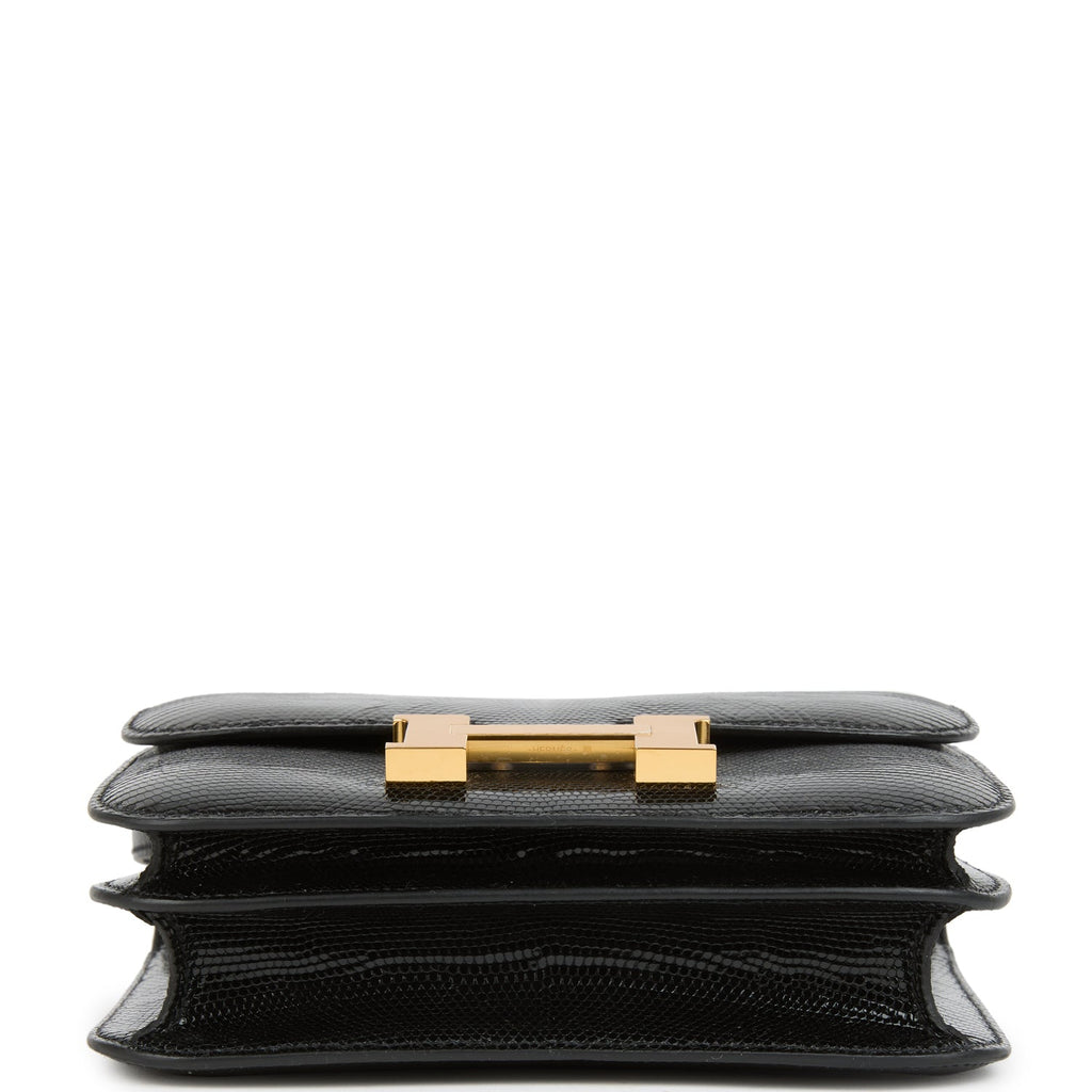 Hermes Constance 18 Black Varanus Salvator Lizard Gold Hardware