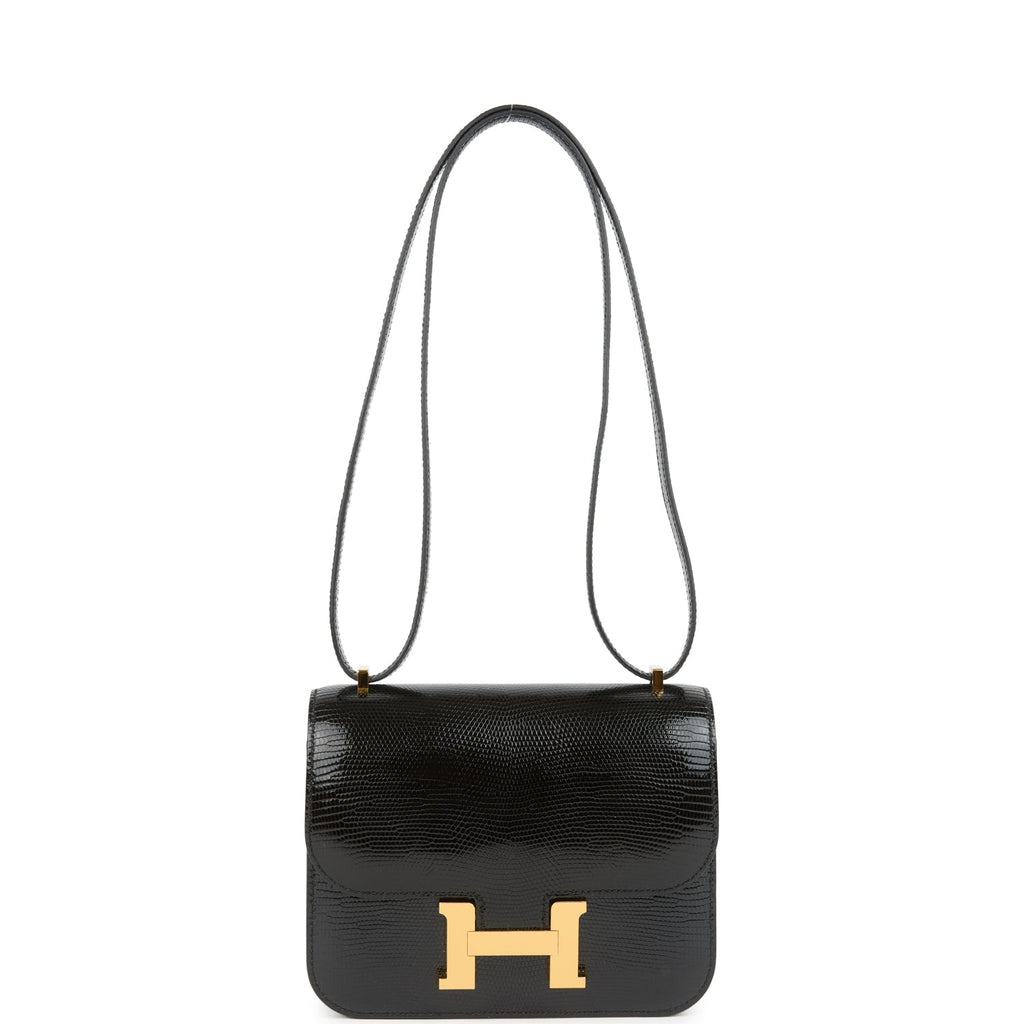 Hermes Constance 18 Black Varanus Salvator Lizard Gold Hardware