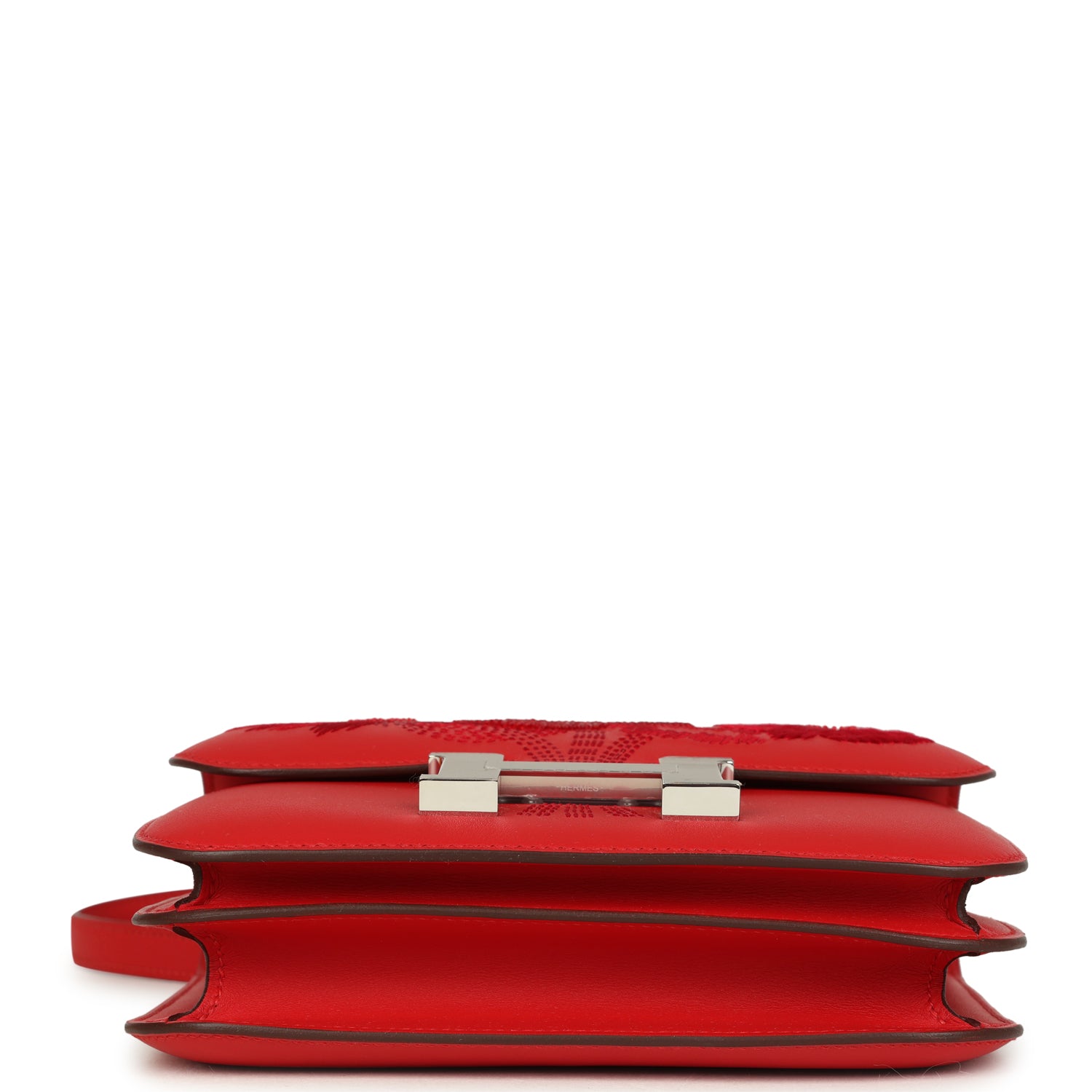 Hermes Constance 18 "Dancing Flowers" Rouge De Coeur Embroidered Swift Palladium Hardware