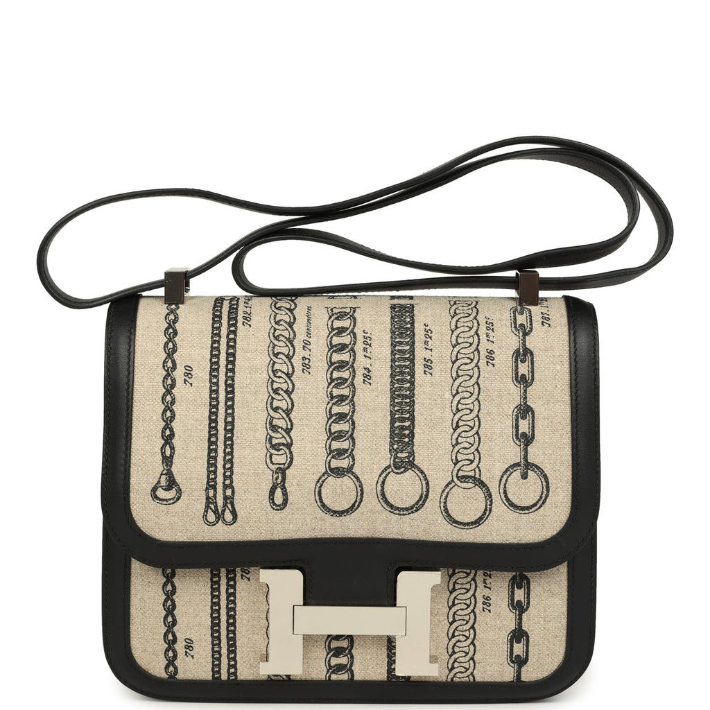 Pre-owned Hermes Constance 24 Toile De Camp Déchaînée and Black Swift Palladium Hardware