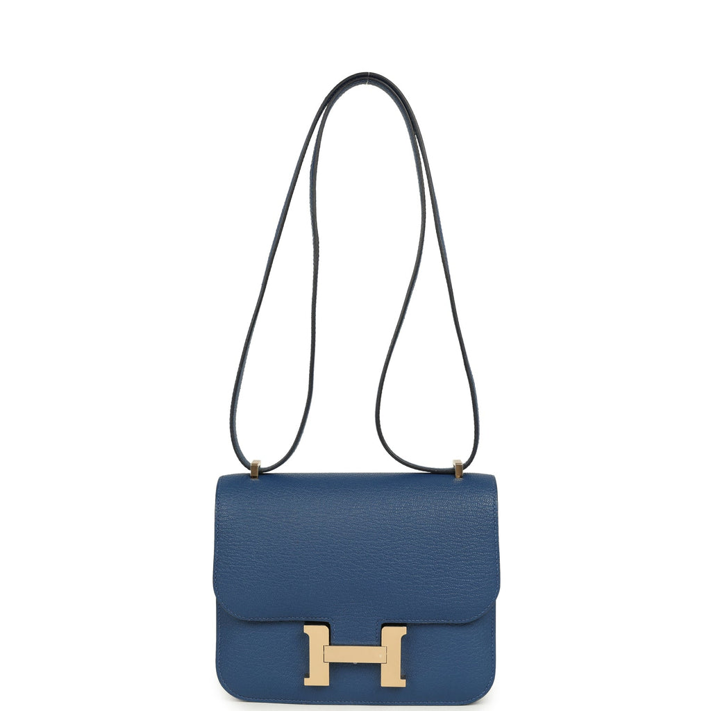 Hermes Constance 18 Bleu Tie Chevre Mysore Permabrass Hardware