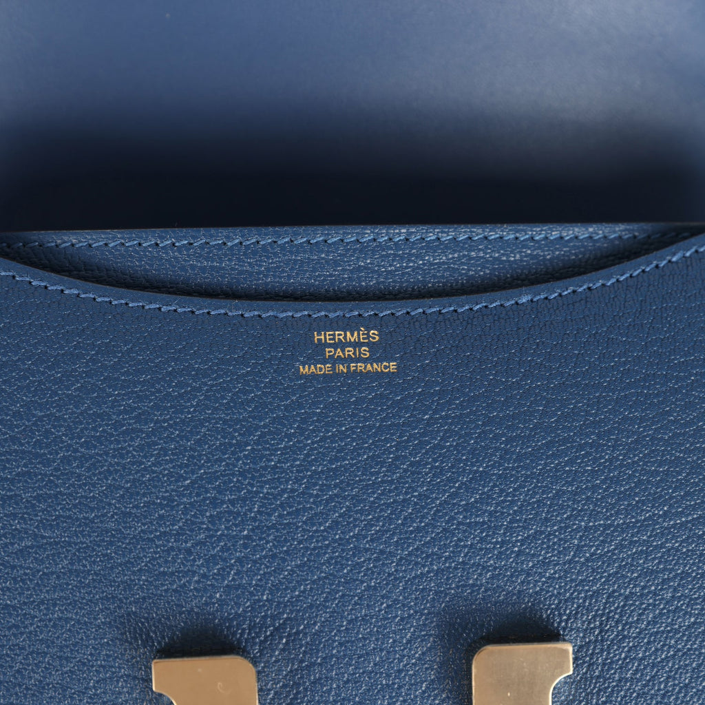 Hermes Constance 18 Bleu Tie Chevre Mysore Permabrass Hardware