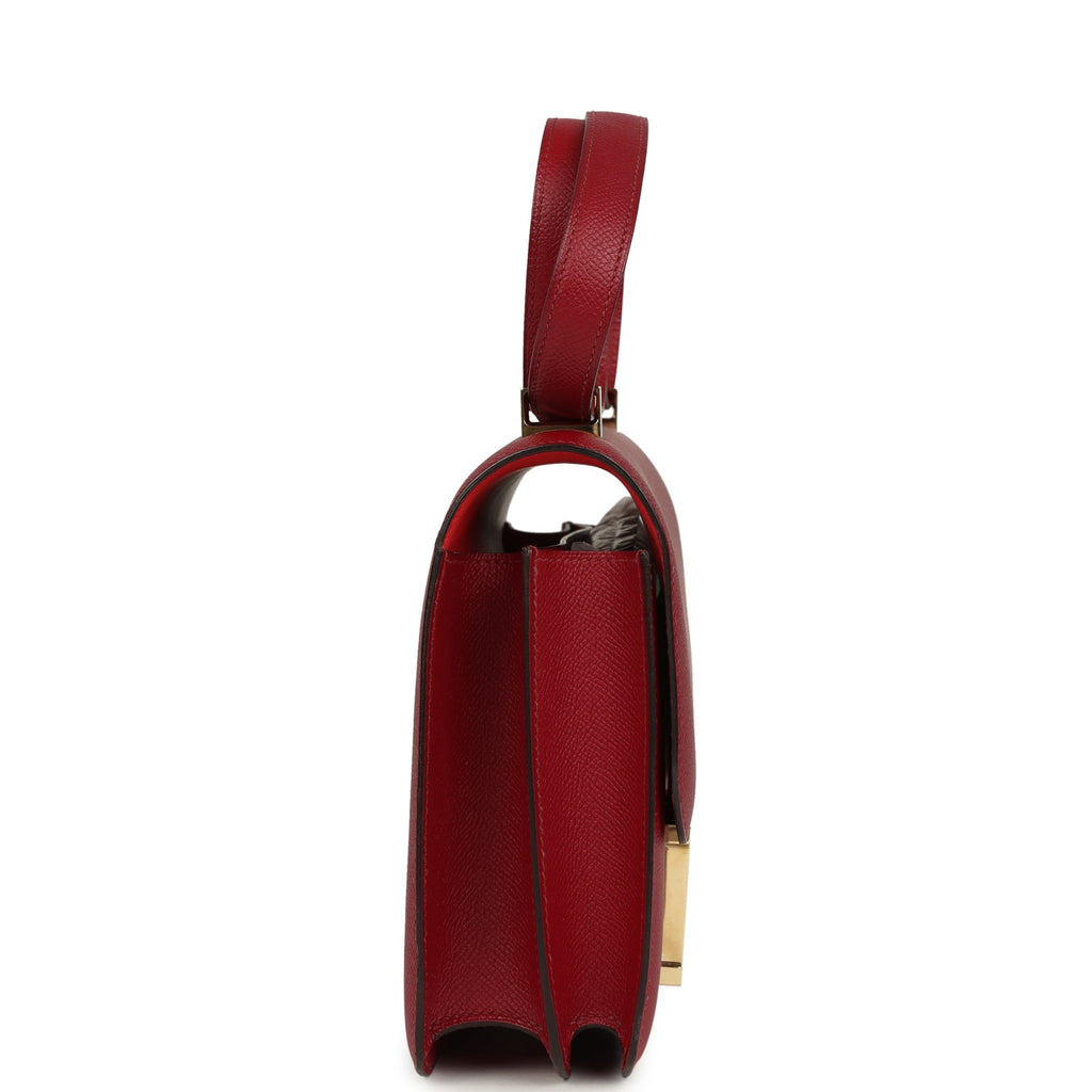 Pre-owned Hermes Constance 24 Rouge Grenat Verso Epsom Lacquered Permabrass Hardware