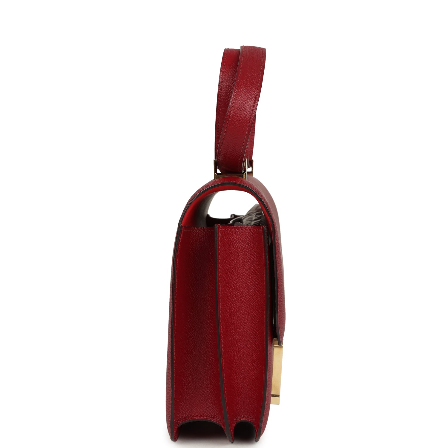 Pre-owned Hermes Constance 24 Rouge Grenat Verso Epsom Lacquered Permabrass Hardware