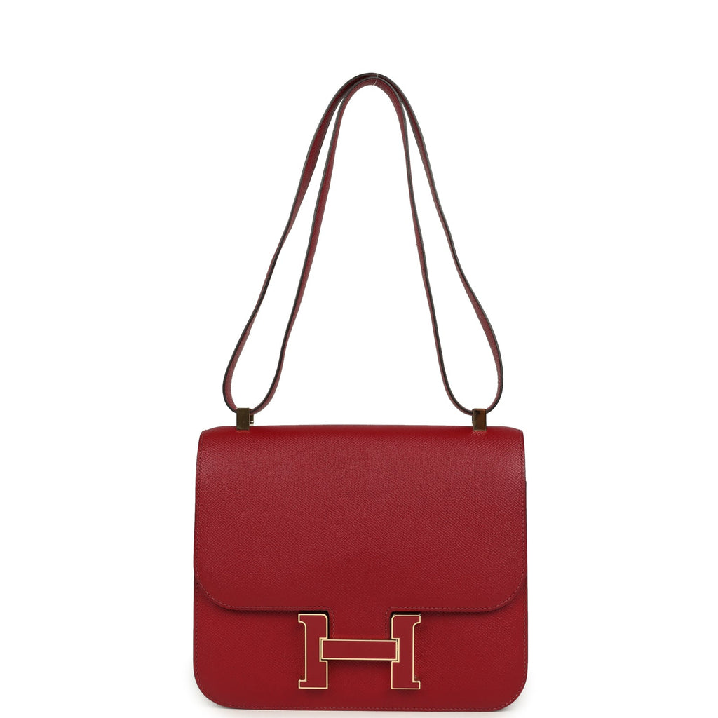 Pre-owned Hermes Constance 24 Rouge Grenat Verso Epsom Lacquered Permabrass Hardware