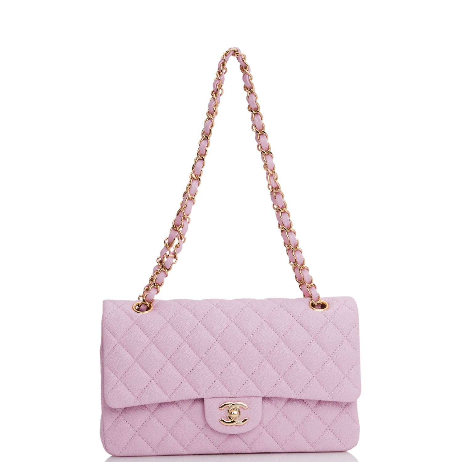 Chanel Medium Classic Double Flap Bag Rose Clair Caviar Light Gold Hardware
