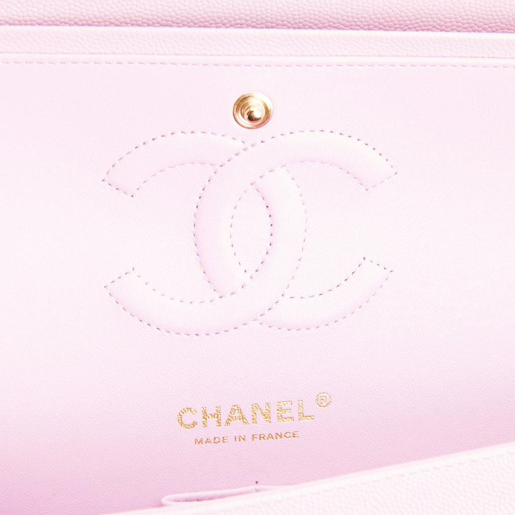 Chanel Medium Classic Double Flap Bag Rose Clair Caviar Light Gold Hardware