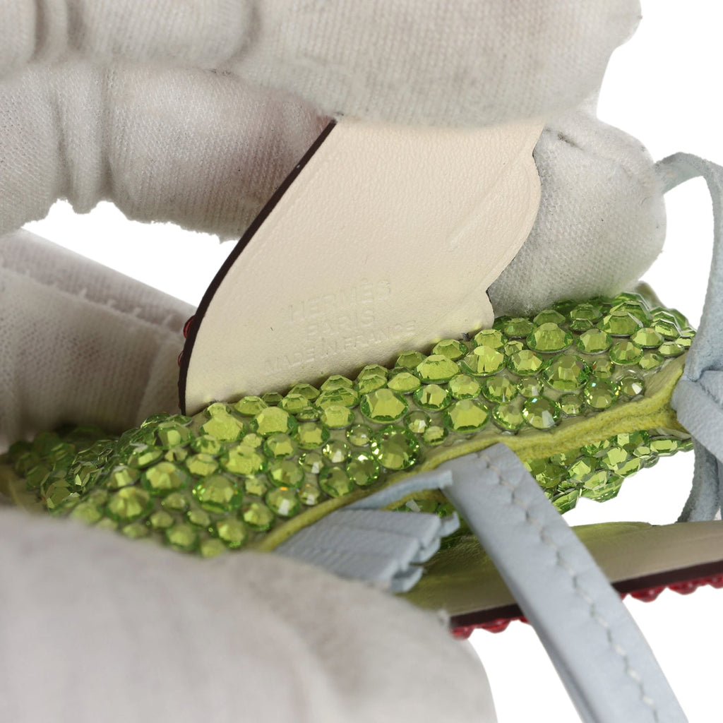Custom Swarovski Crystal Hermes Pegasus Rodeo Bag Charm PM Jaune Bourgeone/Nata/Bleu Brume Milo Lambskin