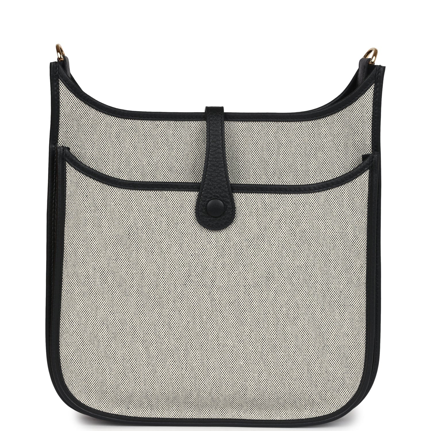 Hermes Evelyne III PM Black Clemence and Ecru Toile Gold Hardware