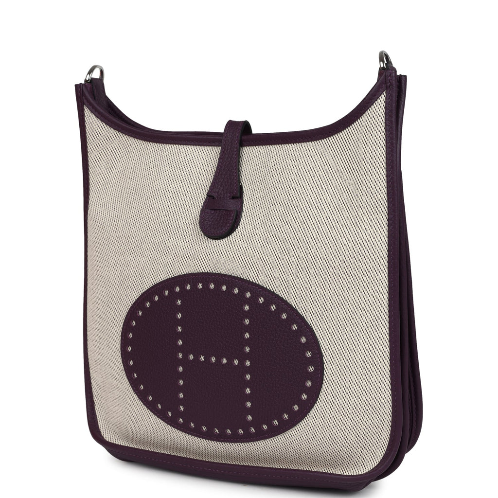 Hermes Evelyne III PM Cassis Clemence and Ecru Toile H Palladium Hardware