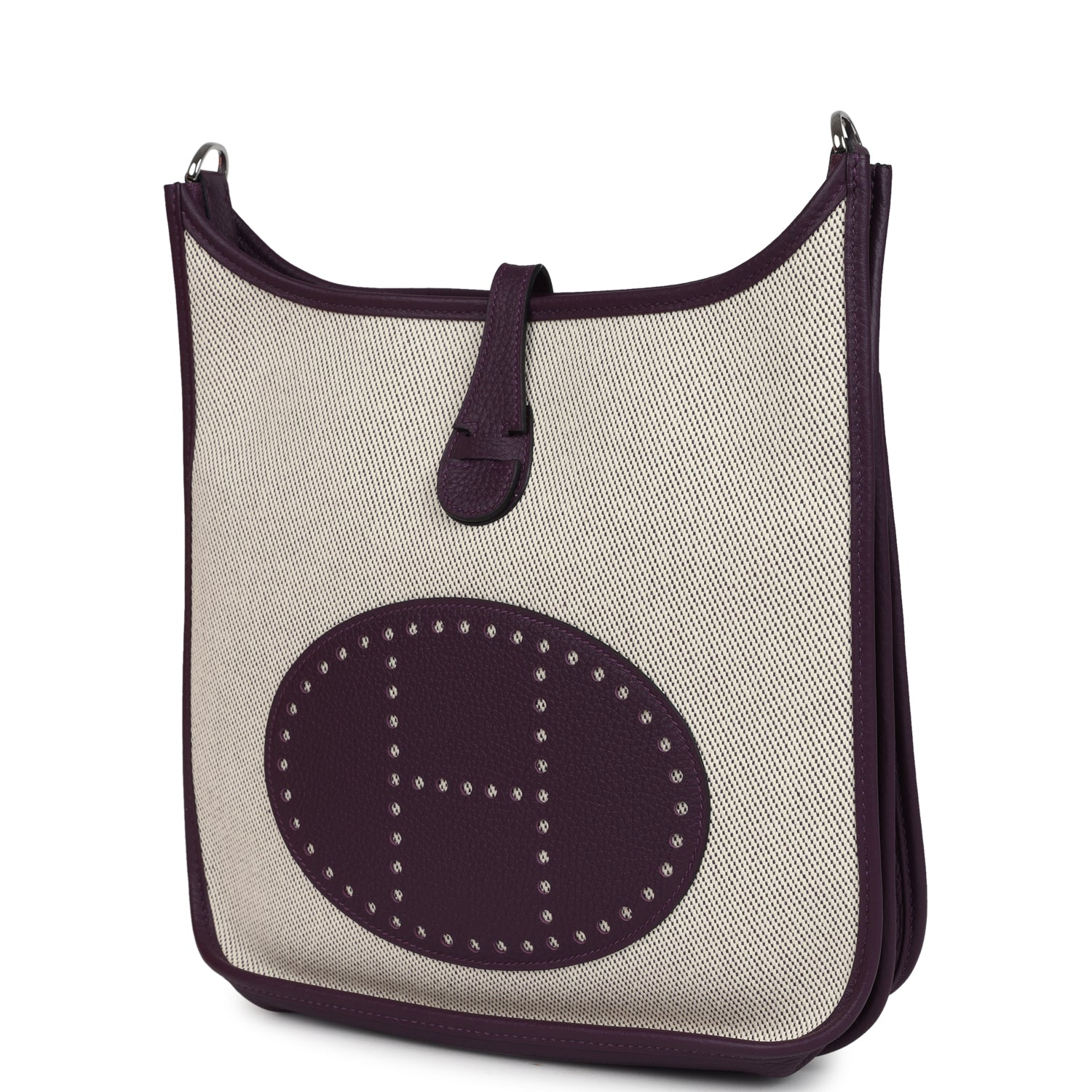 Hermes Evelyne III PM Cassis Clemence and Ecru Toile H Palladium Hardware