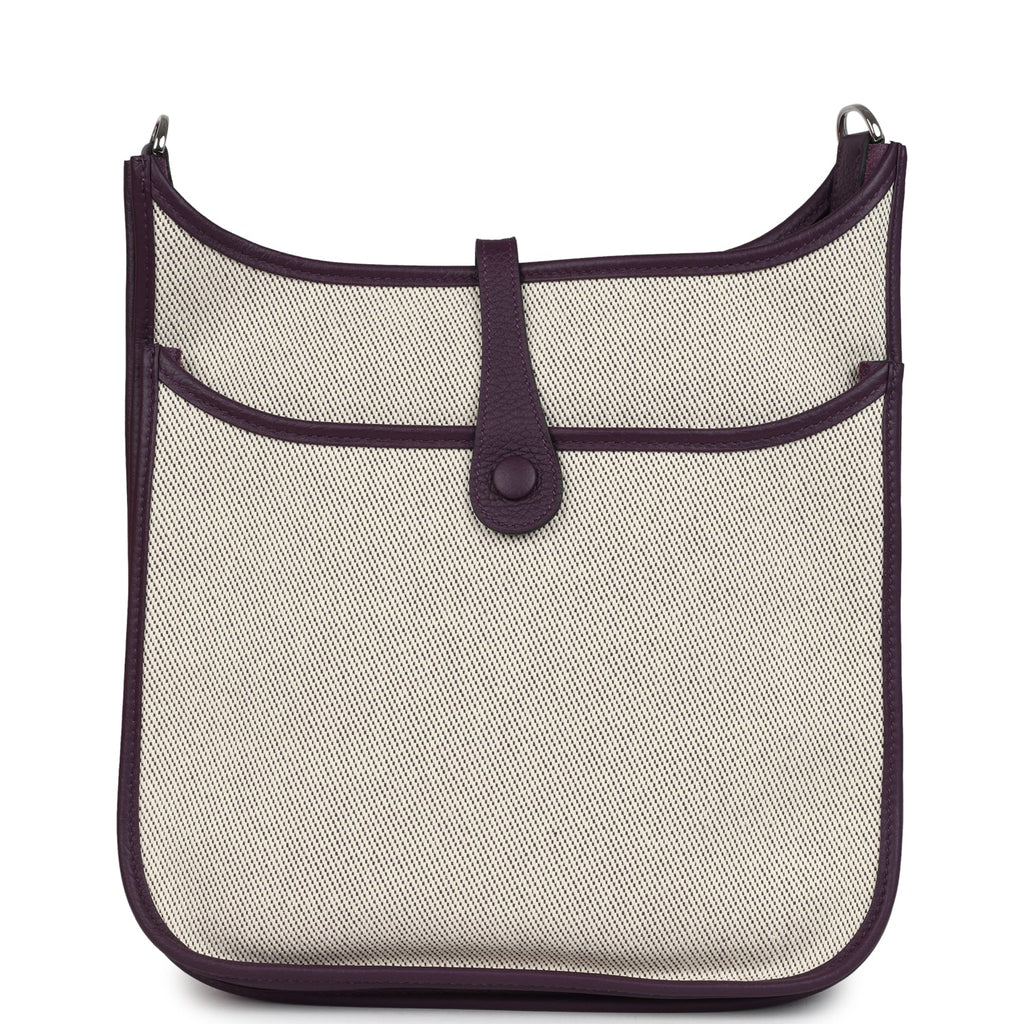 Hermes Evelyne III PM Cassis Clemence and Ecru Toile H Palladium Hardware