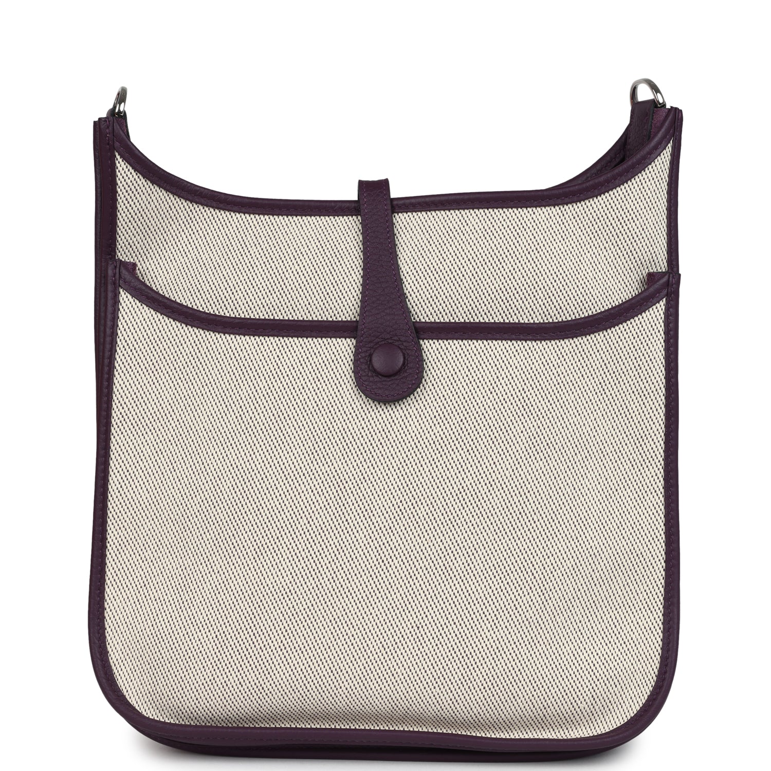 Hermes Evelyne III PM Cassis Clemence and Ecru Toile H Palladium Hardware