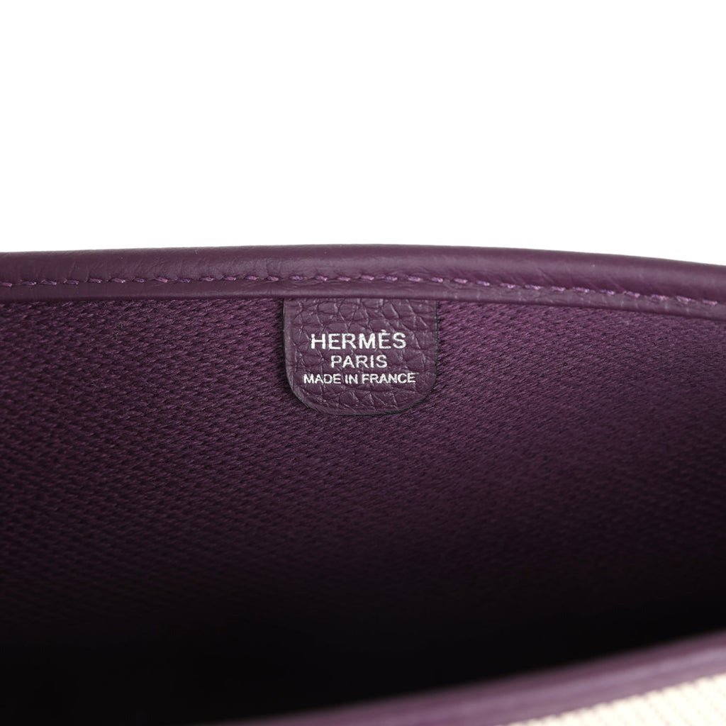 Hermes Evelyne III PM Cassis Clemence and Ecru Toile H Palladium Hardware