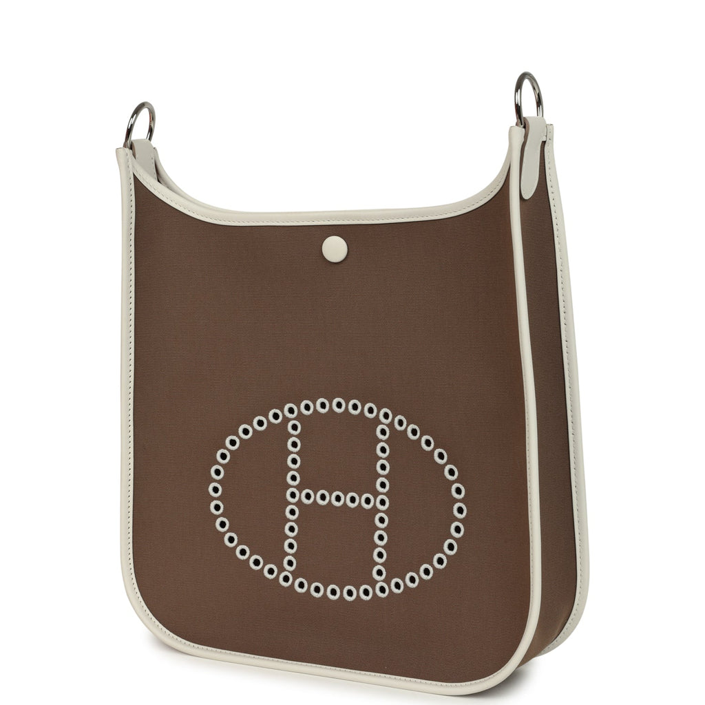 Hermes Neo Evelyne PM Etoupe Officier Canvas and Gris Pale Swift Palladium Hardware