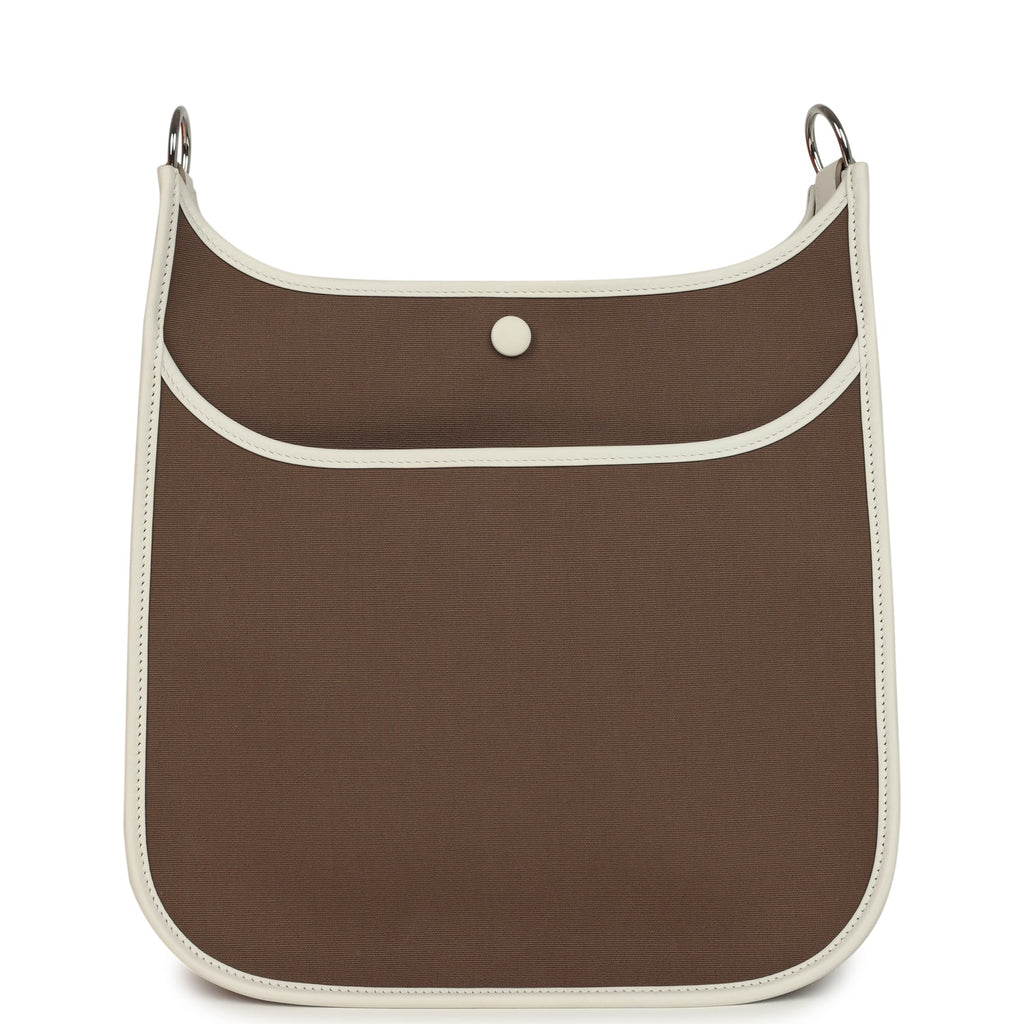 Hermes Neo Evelyne PM Etoupe Officier Canvas and Gris Pale Swift Palladium Hardware