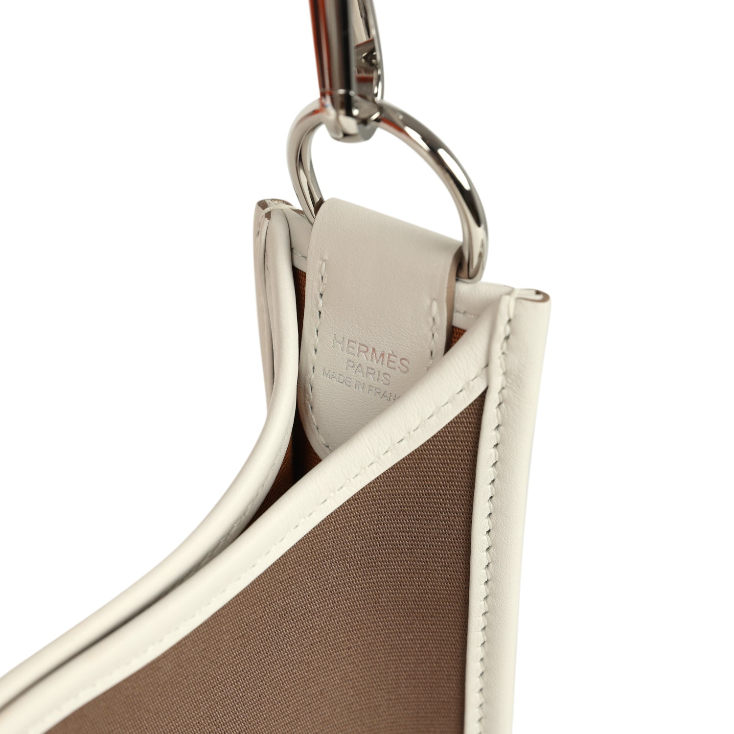 Hermes Neo Evelyne PM Etoupe Officier Canvas and Gris Pale Swift Palladium Hardware