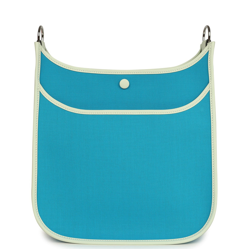 Hermes Neo Evelyne PM Bleu Azteque Officier Canvas and Vert Fizz Swift Palladium Hardware
