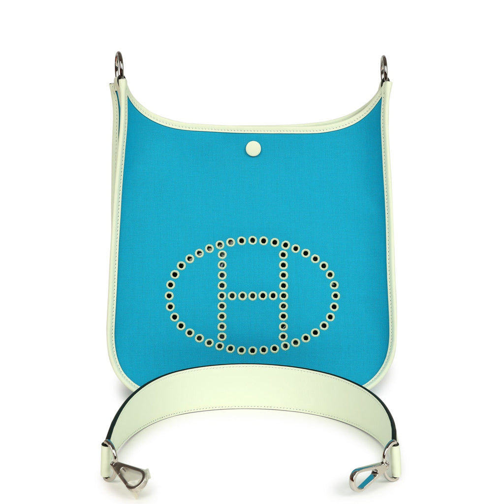 Hermes Neo Evelyne PM Bleu Azteque Officier Canvas and Vert Fizz Swift Palladium Hardware