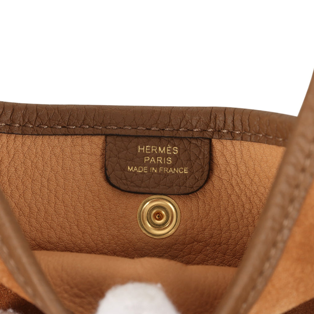 Hermes Evelyne TPM Chamois Grizzly and Alezan Clemence Gold Hardware