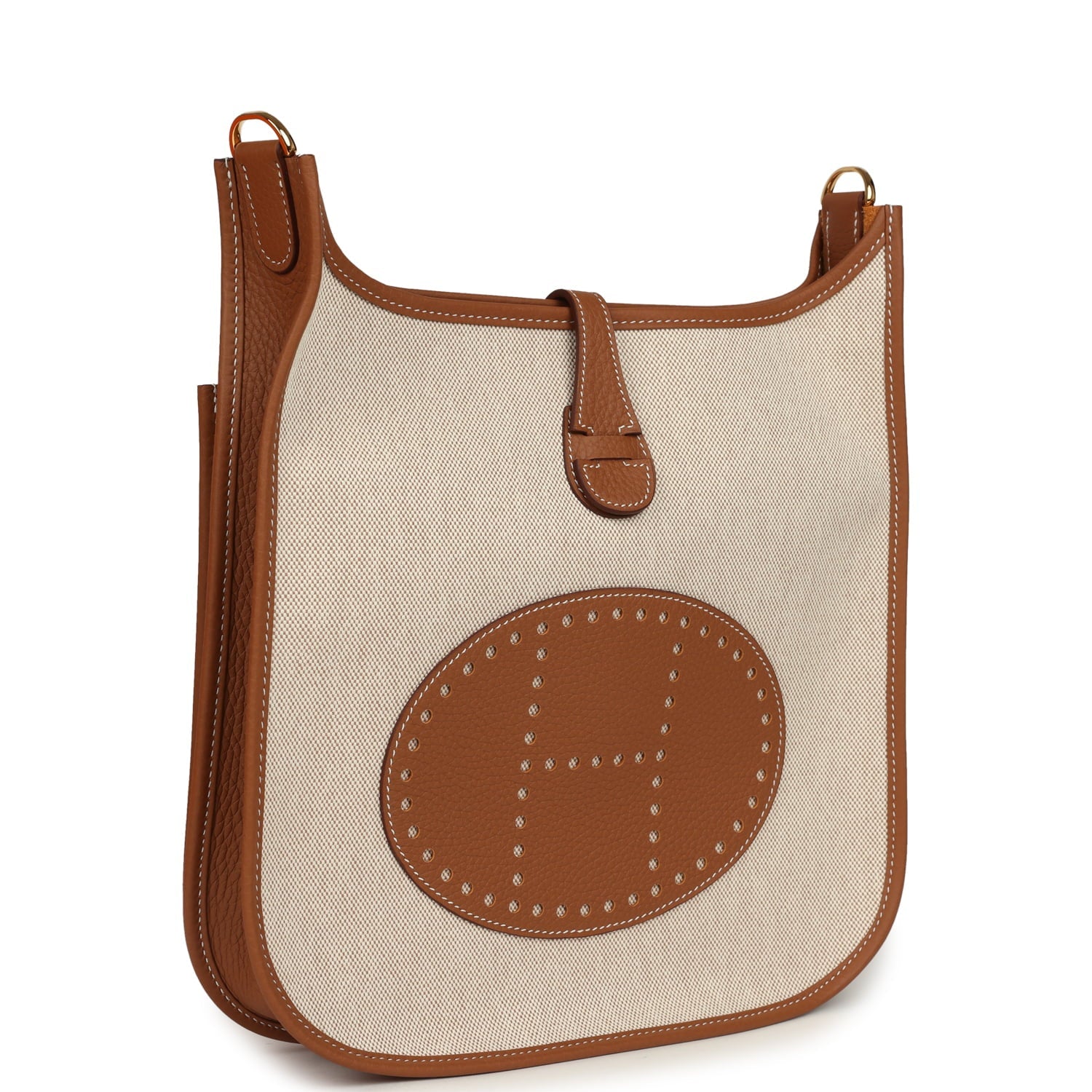 Hermes Evelyne III PM Gold Clemence and Ecru Toile H Canvas Gold Hardware