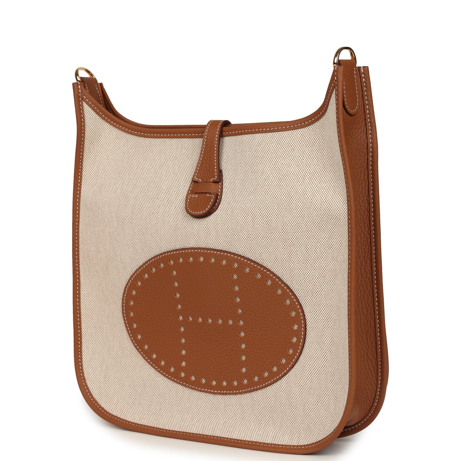 Hermes Evelyne III PM Gold Clemence and Ecru Toile H Canvas Gold Hardware