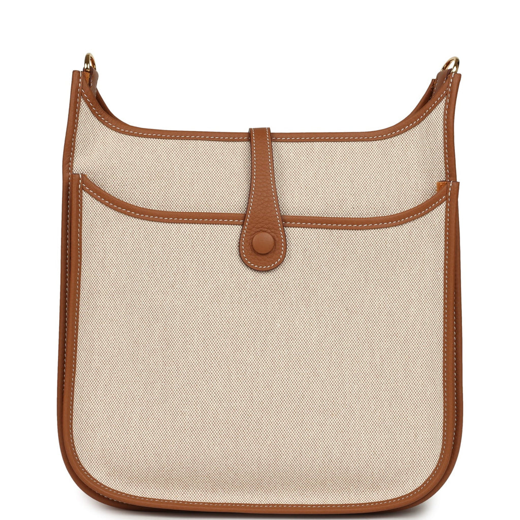 Hermes Evelyne III PM Gold Clemence and Ecru Toile H Canvas Gold Hardware