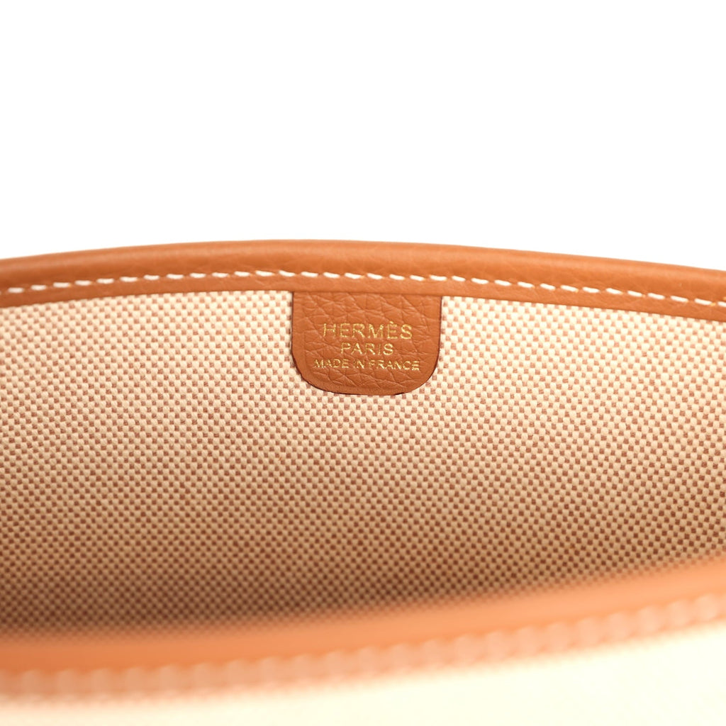 Hermes Evelyne III PM Gold Clemence and Ecru Toile H Canvas Gold Hardware
