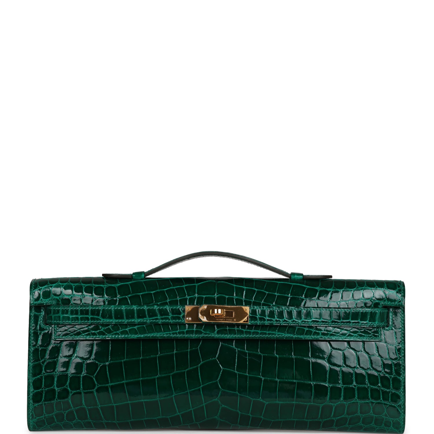 Hermes Kelly Cut Emerald Shiny Niloticus Crocodile Gold Hardware