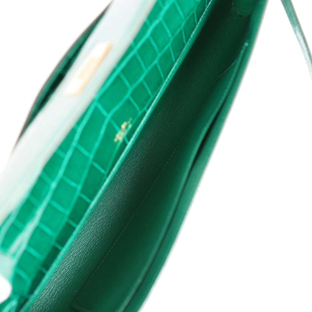 Hermes Kelly Cut Emerald Shiny Niloticus Crocodile Gold Hardware